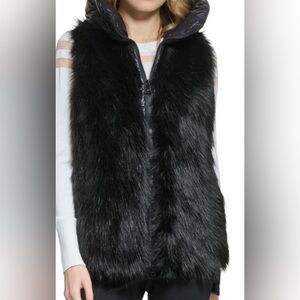 DKNY Black Faux Fur Vest